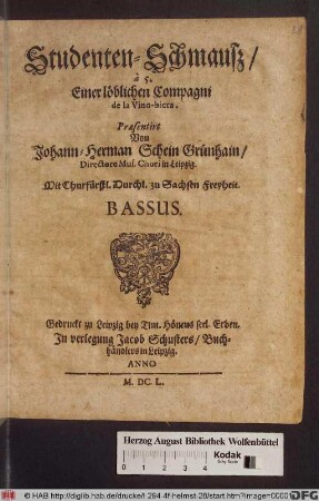 Studenten-Schmausz/ à 5. Einer löblichen Compagni de la Vino-biera