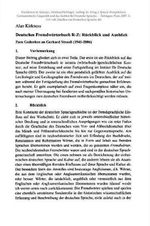 Deutsches Fremdwörterbuch R-Z: Rückblick und Ausblick. Zum Gedenken an Gerhard Strauß (1941-2006)