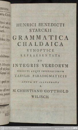 Grammatica Chaldaica Synoptice Repraesentata Et Integris Verborum