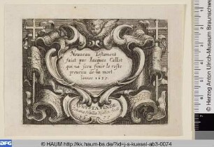 Nouveau Testament faict par Iacques Callot qui na sceu finir le reste prevenu de la mort l'annee 1635