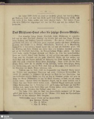 Das Mühlamt-Haus oder die jetzige Herren-Mühle