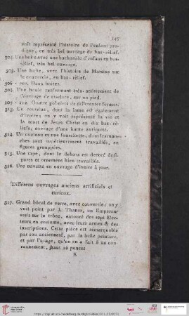 Différens ouvrages aciens arrifiels et curieux (Nr. 317 - 337)