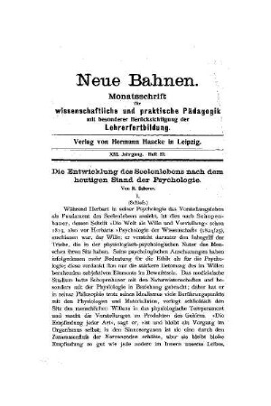 Die Entwicklung des Seelenlebens nach dem heutigen Stand der Psychologie : (Schluß)