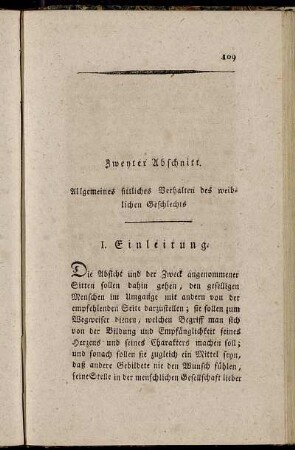 Zweyter Abschnitt. Allgemeines sittliches Verhalten des weiblichen Geschlechts.