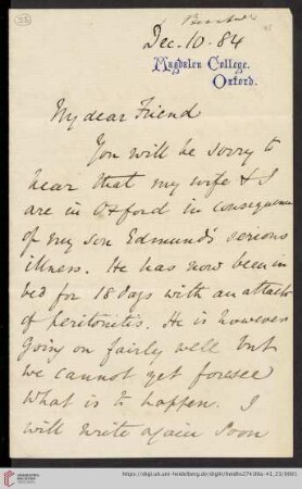 Briefe von Henry E. Roscoe an Robert Wilhelm Bunsen: Brief von Henry E. Roscoe an Robert Wilhelm Bunsen