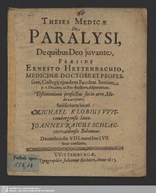 Theses Medicae De Paralysi