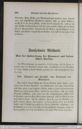 Funfzehnter Abschnitt. Von der Zubereitung der Flammeri und kalten süßen Speisen