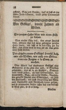 Von Geflügel, sowohl Zahmen als Wilden.