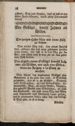 Von Geflügel, sowohl Zahmen als Wilden.
