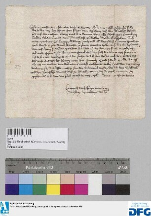 Heinrich Nothaft zu Wernberg, Vitztum in Niederbayern, verlegt den Tag von Straubing, zu dem er die Stadt Nürnberg, Fritz vom Egloffstein und den Truchsess beschieden hatte, auf einen anderen Termin, nachdem Herzog Ludwig ihn nach Ingolstadt berufen hatte.