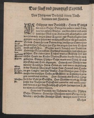 Das fünff und zwantzigst Capittel. Von Philip von Berlebsch seinen Nachkommen und Kindern.