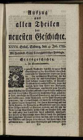 XXVII. Stück, Coburg, den 4. Jul. 1759.