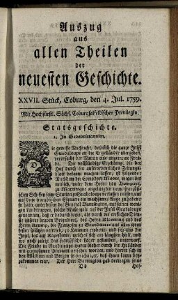 XXVII. Stück, Coburg, den 4. Jul. 1759.