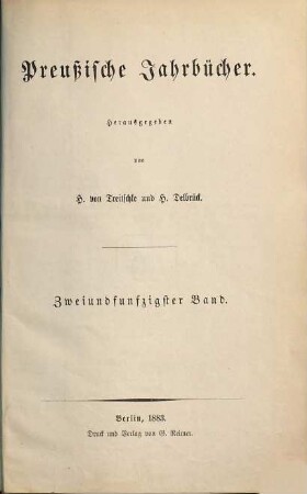 Preußische Jahrbücher. 52. 1883