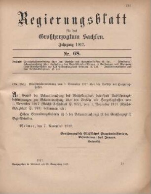 Nr. 256: Ministerialverordnung vom 7. November 1917 über den Verkehr mit Harzerstatzstoffen