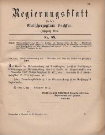 Nr. 256: Ministerialverordnung vom 7. November 1917 über den Verkehr mit Harzerstatzstoffen