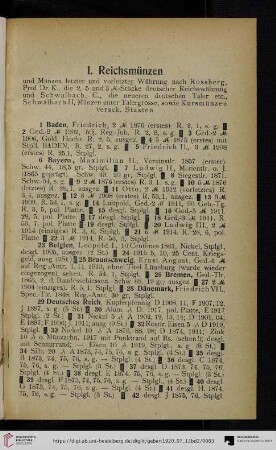 1. Reichsmünzen (Nr. 1-142)