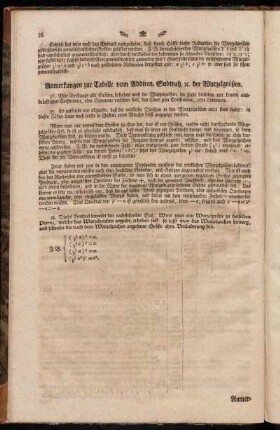 Anmerkungen zur Tabelle vom Addiren, Subtrah, etc. der Wurzelgrößen.