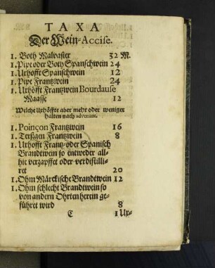 Taxa Der Wein-Accise. [u. a.]