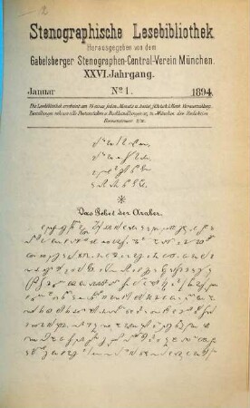 Stenographische Lesebibliothek. 26. 1894