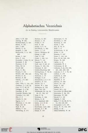 Alphabetisches Verzeichnis der im Katalog vorkommenden Künstlernamen