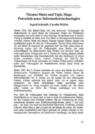 Thomas Mann und Topic Maps. Potentiale neuer Informationstechnologien