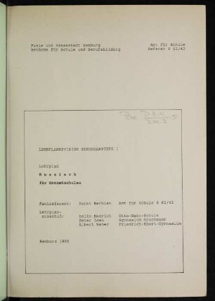 Lehrplan Russisch für Gesamtschulen