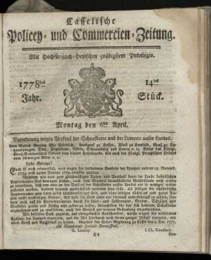 14tes Stueck, Montag den 6ten April. 1778