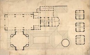 Hocheder, Karl; München; Müller´sches Volksbad - Grundriss 2. OG; Turmgeschoss u. Wohnung (Grundriss 3. OG, Grundriss 4. OG)