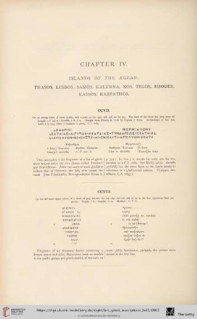 Chapter IV: Islands of the Ægean: Thasos, Lesbos, Samos, Kalymna, Kos, Telos, Rhodes, Kassos, Karpathos