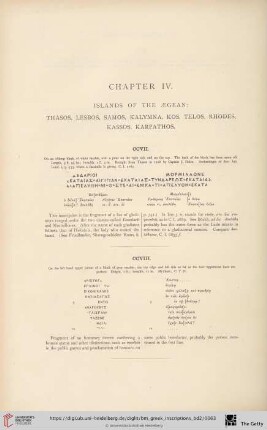 Chapter IV: Islands of the Ægean: Thasos, Lesbos, Samos, Kalymna, Kos, Telos, Rhodes, Kassos, Karpathos