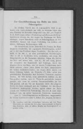 Zur Geschäftsordnung des Raths um 1633. Präsenzgelder.