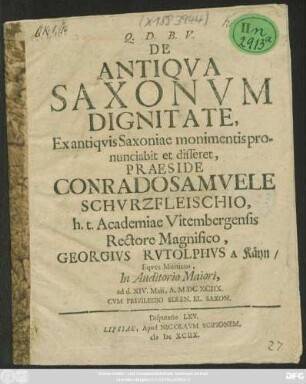 De Antiqua Saxonum Dignitate