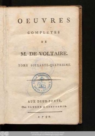 Tome Soixante-Quatrieme = Romans, T. I.: Zadig, ou la destinée