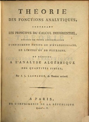 Théorie des fonctions analytiques