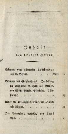 Inhalt des dritten Heftes.