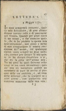 Lettera I. 4 Maggio 1771
