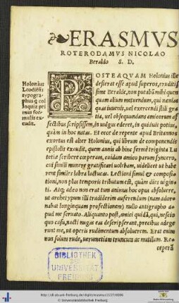 Erasmus Roterodamus Nicolao Beraldo Salutem Dicit