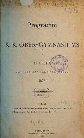 Programm des K.K. Ober-Gymnasiums in Böhm.-Leipa, 1878