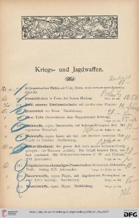 Kriegs- und Jagdwaffen (Nr. 503-532)