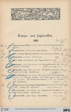 Kriegs- und Jagdwaffen (Nr. 503-532)