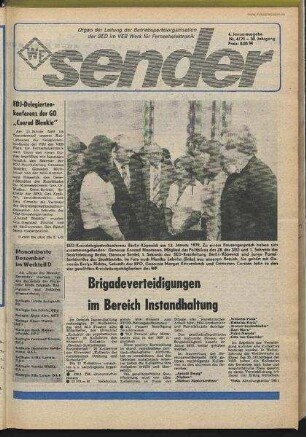 Betriebszeitung 'WF-Sender', Nr.4/1979 (4. Januarausgabe 1979)