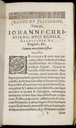 Celsiss. Et Illustriss. Principi, Iohanni-Christiano [...]
