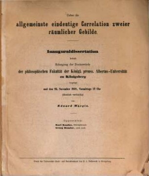 Ueber die allgemeinste eindeutige Correlation der räumlichen Gebilde