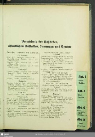 Behördenverzeichnis : Verzeichnis der Behörden, öffentlichen Anstalten, Innungen und Vereine