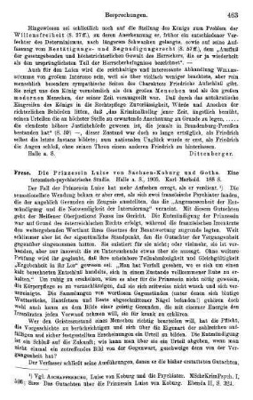 463-464, Frese, Die Prinzessin Luise von Sachsen-Koburg und Gotha. Eine forensisch-psychiatrische Studie, 1905
