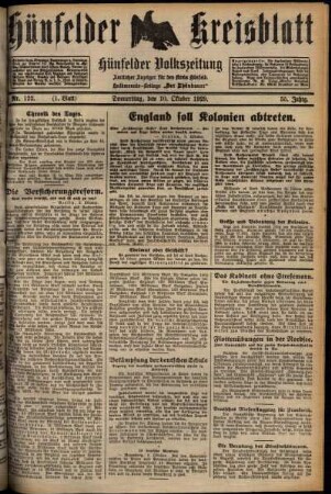 Erste Ausgabe vom Donnerstag, den 10. Oktober 1929.