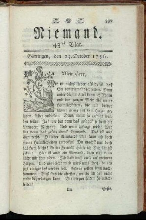 43tes Blat. Göttingen, den 23. October 1756.