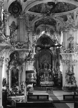 Uhldingen-Mühlhofen-Birnau. Wallfahrtskirche Sankt Maria (1746/1750; P. Thumb). Inneres zum Altar