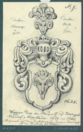Das Wappen der Familie von Haugwitz vom Grabstein der Anna von Grensing auf dem Friedhof in Döhlen (Freital)